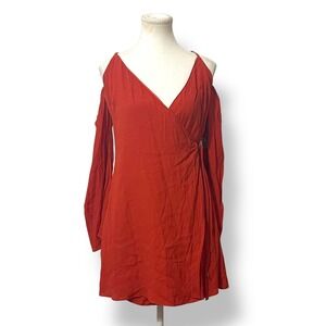 Lovers + Friends Dress Women's Medium Orange Red Cold Shoulder Long Sleeve Mini